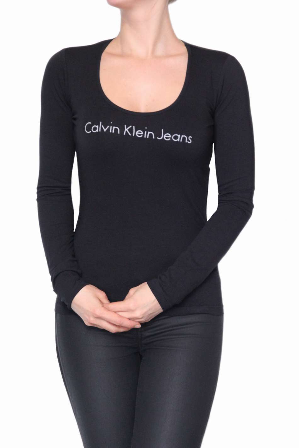 Calvin Klein Jeans  Футболка черная с глубоким круглым вырезом